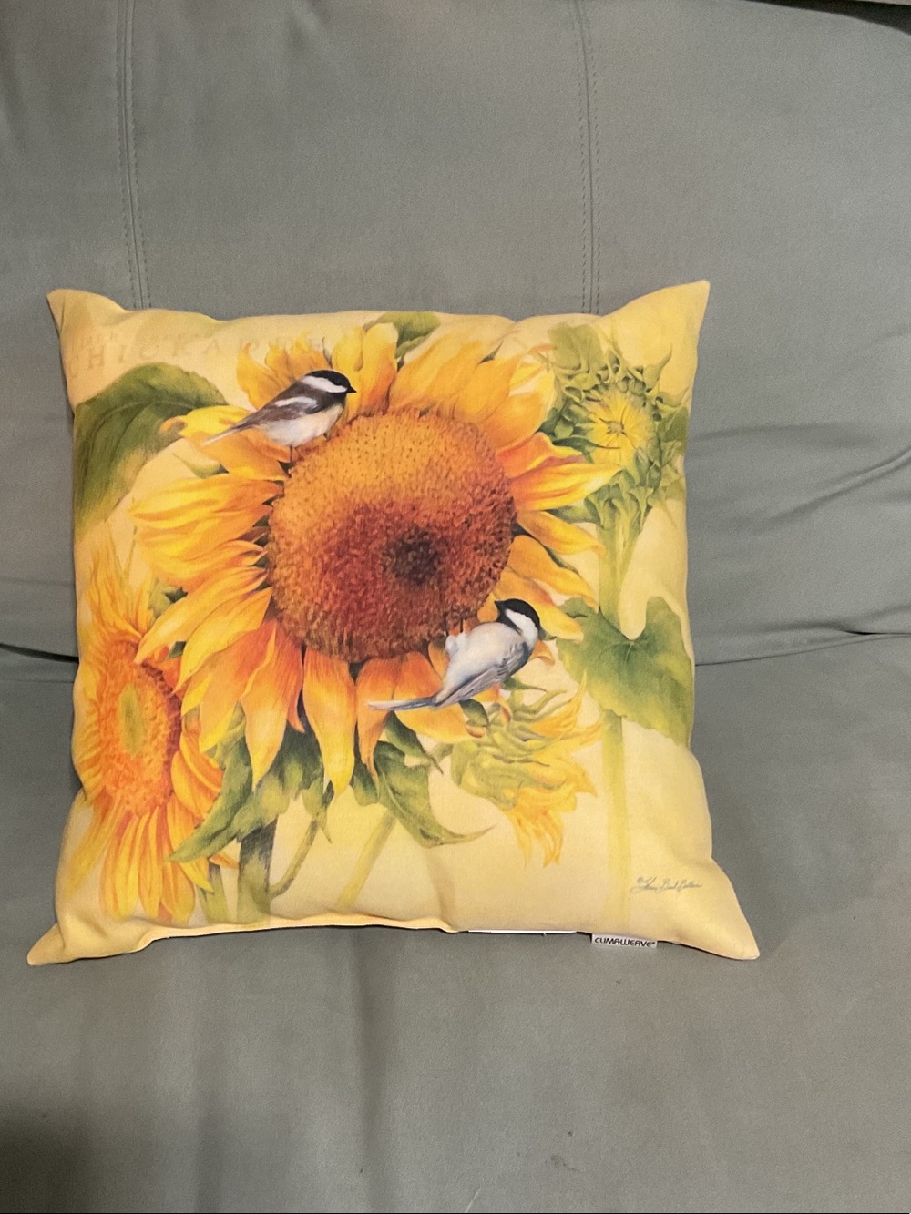 Sunflower & Chickadee Decorative Throw Pillow - Yellow